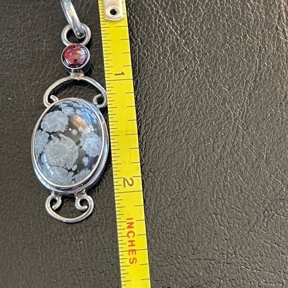 Ruby and snowflake obsidian stone pendant with sterling silver - Picture 3 of 4
